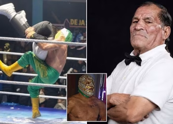 Mexican wrestler El Hijo de Fishman entering the wrestling ring during a lucha libre event
