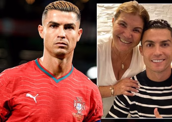 Cristiano Ronaldo standing alongside his mother Dolores Aveiro during an official media event